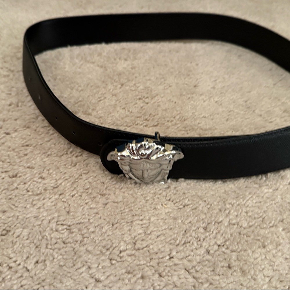 Black Leather Belt with Silver Buckle